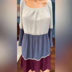 Colorblock Boho Peasant Dress Bell Sleeve Lined Mini Size S Andrée by Unit